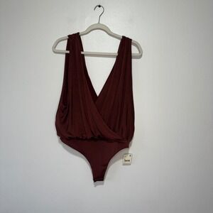 Free People Intimately NWT Deep V Neck Ruched Bodysuit Brown Medium‎